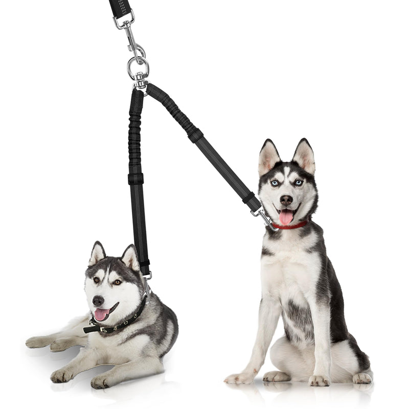 YAODHAOD Double Dog Leash,Two Dog Leash Splitter, No Tangle 360° Swivel Rotation Reflective Lead, Adjustable Length Bungee Heavy Duty Walking Training Dual Dog Leash Extension (Black) Black - BeesActive Australia