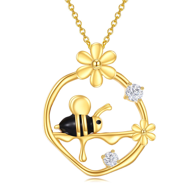 KQF Bee Necklace Sterling Silver Bumblebee Necklaces with Honey Flower Pendant Necklaces Bee Jewelry Gifts for Women Girls golden - BeesActive Australia