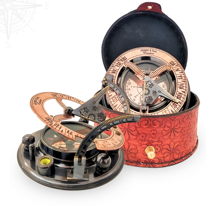 Antique Brass & Copper Sundial Compass, Sundial Clock in Box Gift Sun Clock Ship Replica Watch, Nautical Gifts for Men, Unique Nautical Decor, Naval Maritime Sundial (#5 Antique Gilbert) #5 Antique Gilbert