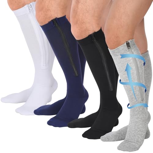 Tarpop 4 Pairs Men Zipper Compression Socks 20-30mmhg Small Classic Color