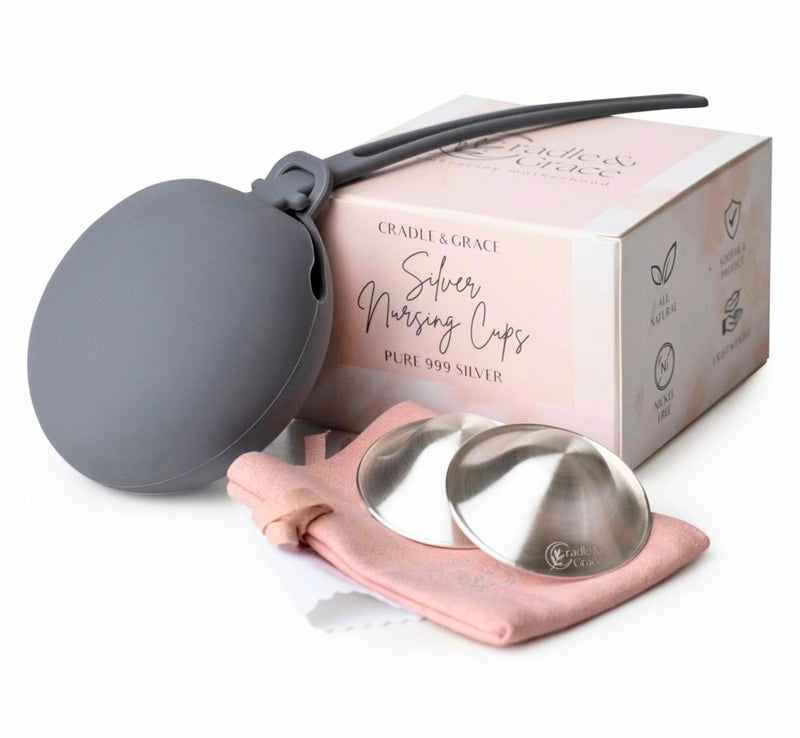 Cradle & Grace Pure 999 Silver Nursing Cups & Carrying Case | Silver Nipple Covers Breastfeeding Kit for All-Natural Healing | Silver Nipple Shields for Nursing Moms | Sore Nipple Relief Breastfeeding Regular - BeesActive Australia