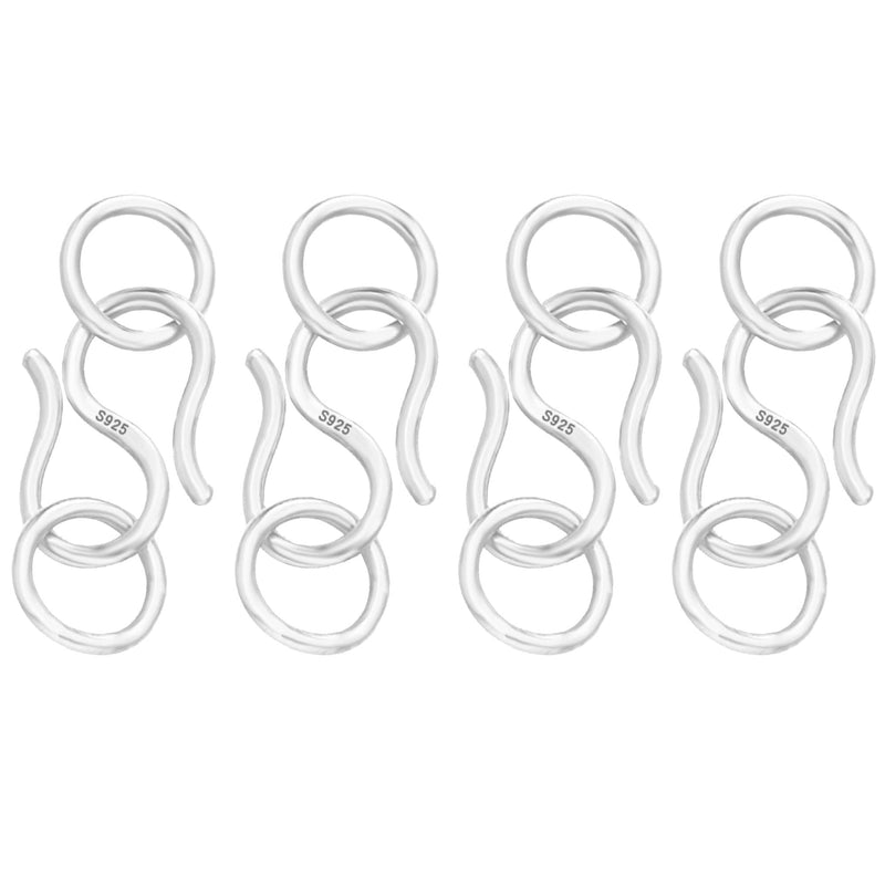 Double Opening 925 Sterling Silver S Hook Necklace Clasps Open Jump Rings for Necklaces Bracelet Or Jewelry Making, Made in Italy,4Silver,0.48 * 0.24IN 4Pcs Silver 0.47in/12MM - BeesActive Australia