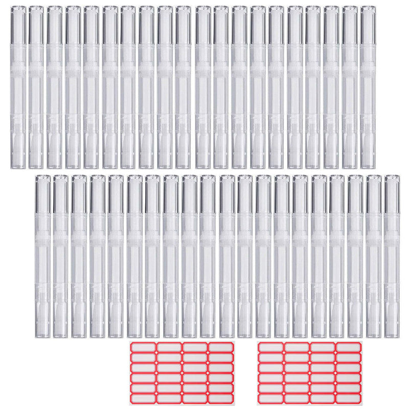 40 Pack 3 ML Transparent Twist Pens, Empty Cuticle Nail Oil Pen with Brush Tip, Cosmetic Lip Gloss Containers Applicators Eyelash Growth Liquid Tube with 2 Stickers 40Pack & Stickers - BeesActive Australia