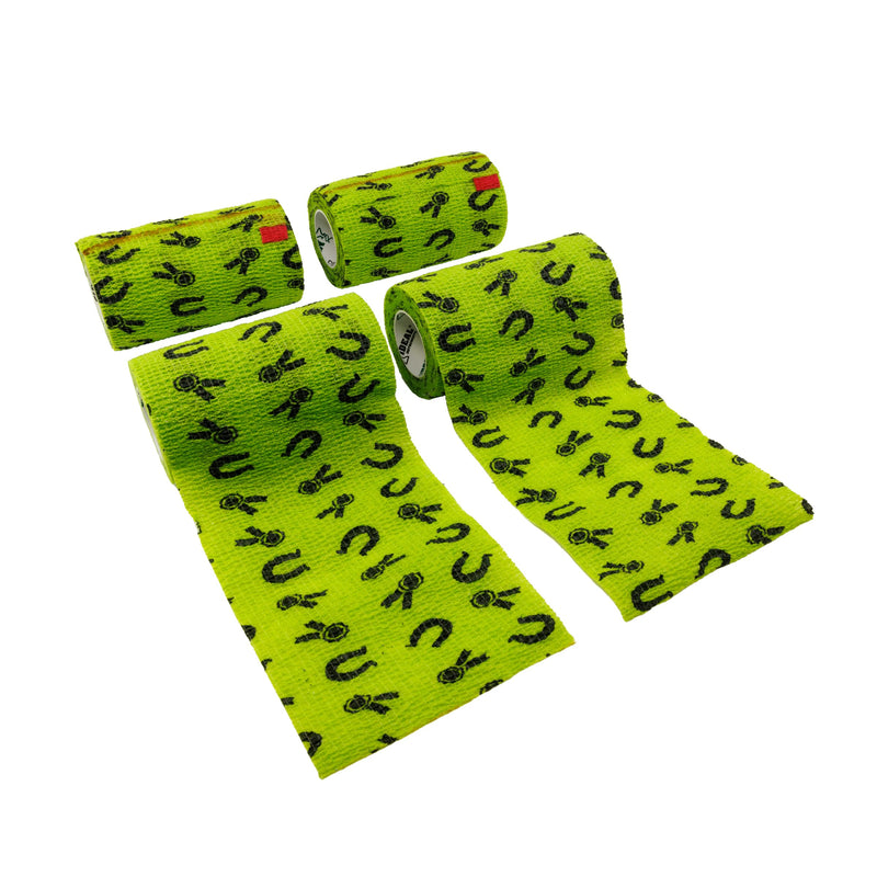 Syrflex Cohesive Bandage 4” Green Horse Shoes and Ribbons 4pk