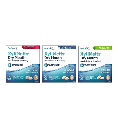 Oracoat XyliMelts Dry Mouth Relief Bundle Slightly Sweet 40 Count, Mild Mint 40 Count and Cinnamon 40 Count