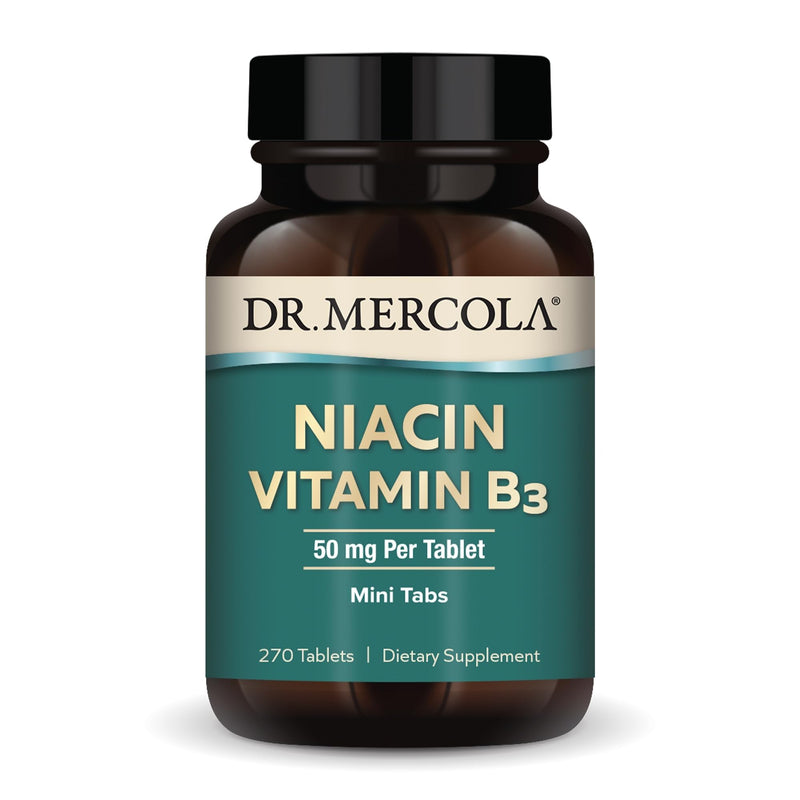 Dr. Mercola Niacin Vitamin B3, 50 mg, 270 Tablets (90 Servings) | Mini Tabs, Essential B Vitamin, Non-GMO, Supports Mood, Cognition, Heart, and Cell Health and Energy Production