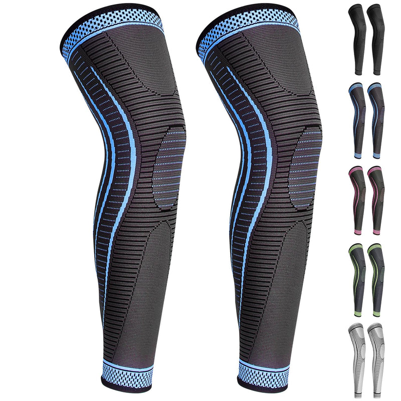 2 Pack Full Leg Compression Sleeves for Men And Women Long Knee Brace Support for Basketball, Running, Workout, Cycling, Sport Blue Large