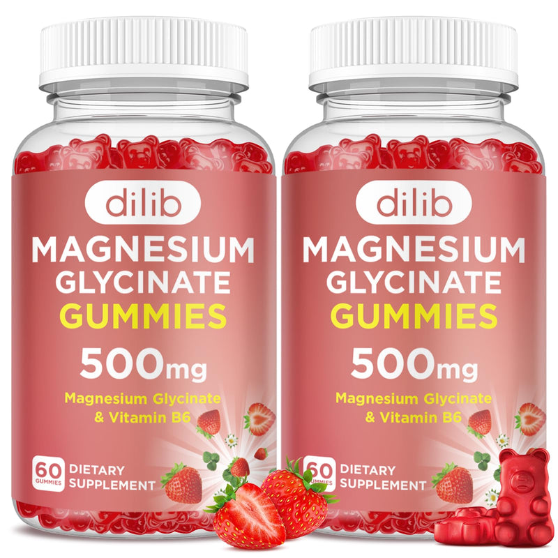 Magnesium Glycinate Gummies 500mg for Adults & Kids Magnesium Supplement with Vitamin B6-Natural Calm Gummies-Calm Mood, Muscle & Sleep Support-Strawberry Flavor, 120 Gummies Strawberry 60 Count (Pack of 2)