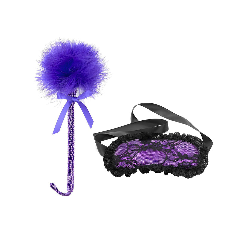 Feather Tickler Sex Play with Lace Eye Mask Set BDSM Adult Sex Toy Spanking Tickler Sex Whip Adult Whip Fetish Tickling Red Purple - BeesActive Australia