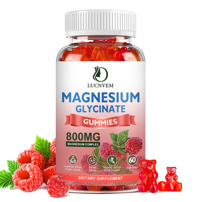 Sugar Free Magnesium Glycinate Gummies, 500mg Magnesium Glycinate with 200mg Magnesium Malate, Taurate, Oxide, COQ10, Vitamin B6 and D3, Sleep & Calm Support, 60 Raspberry Gummies 60 Count (Pack of 1)