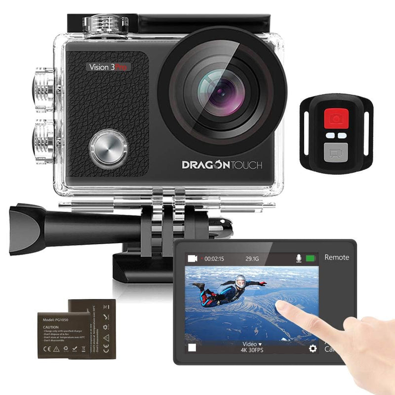 Dragon Touch 4K Underwater HD Action Camera, Vision 3 Pro Touch Screen 20MP 100FT Waterproof Video Camera Adjustable View Angle WiFi Sports Camcorder with Remote Control Helmet Accessories - BeesActive Australia