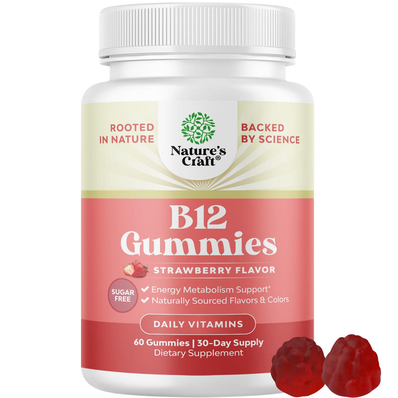 Natures Craft Sugar Free Vitamin B12 Gummies 1000mcg - 60 Count | Chewable B12 gummies for energy, mood, immune & nerve health support; kosher & gluten-free 60 Count (Pack of 1)