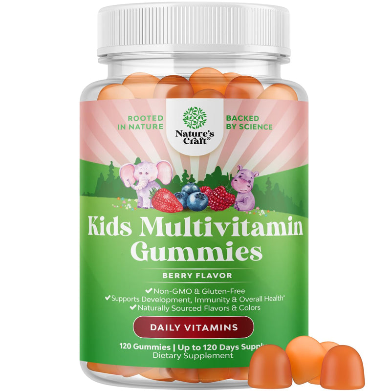 Natures Craft Kids Multivitamin Gummies - Vegan Multivitamin for Kids 2+ with 14 Essential Vitamins and Minerals - Daily Gummy Multivitamins Vegan Nut Free & Non-GMO (120 Count) 120 Count (Pack of 1)