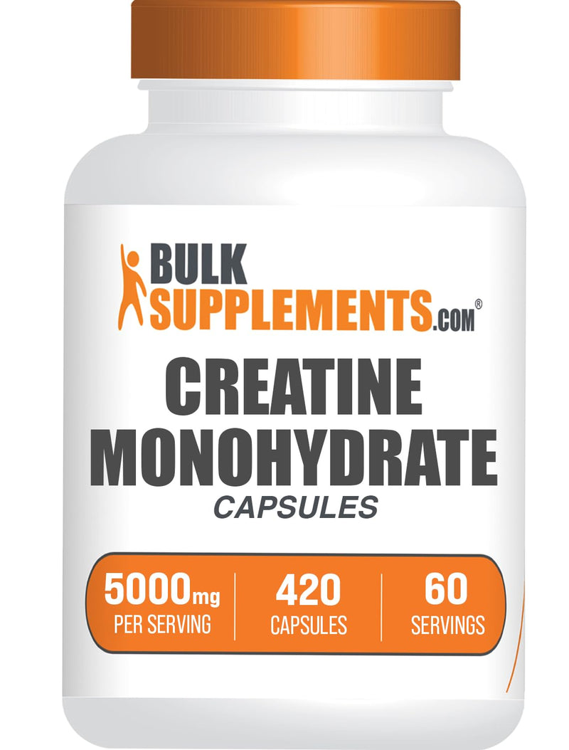 BulkSupplements.com Creatine Monohydrate Capsules - Micronized Creatine Monohydrate, Creatine Pills - 7 Creatine Capsules per Serving, 5000mg, Gluten Free, 420 Capsules (Pack of 1) 420 Count (Pack of 1) - BeesActive Australia