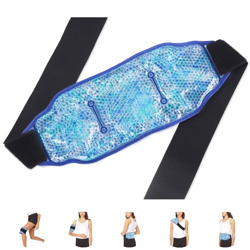 Premium Hot Cold Gel Bead Ice Pack by FOMI Care | Cool Compress for Lower Back, Shoulder, Knee, Bicep, Stomach | Coccyx, Sciatica, Tailbone Pain Relief | Flexible, Reusable Heating Pad | (Blue) 1 Pack Blue - Gel Bead