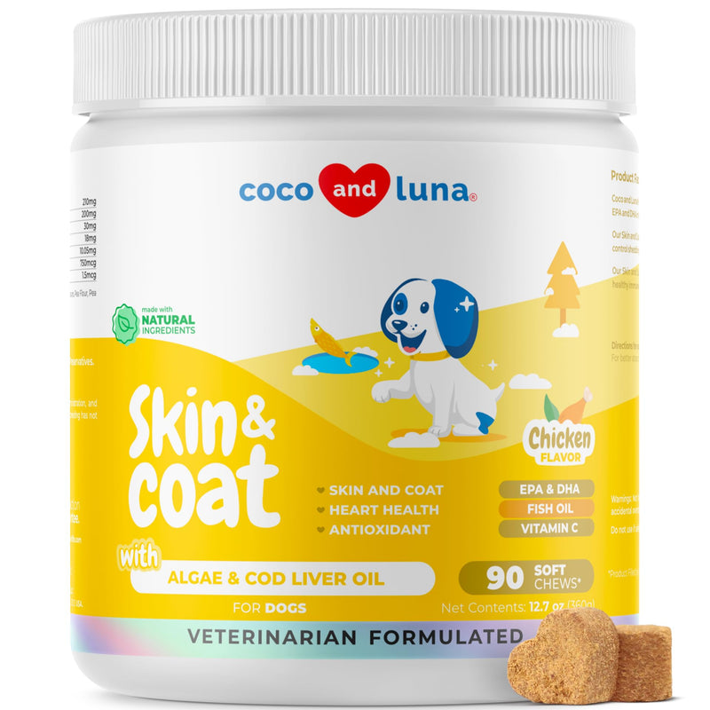Omega 3 Fish Oil for Dogs - Skin & Coat Supplement with Cod Liver Oil, Algae Oil, EPA & DHA Fatty Acids for Dog Shedding, Itch Relief, Hot Spots, Skin Allergy, Joint & Heart Support - 90 Soft Chews - BeesActive Australia