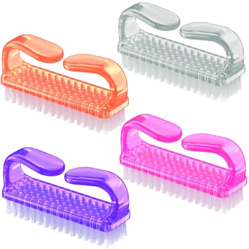 4 Pcs Nail Brush for daily Use - 4 Different Kinds of Fingernail brush with Plastic Handle Nail brush for cleaning Fingernails and Pedicure for Toes and Nails Men Women Plastic Brush 4 Pcs