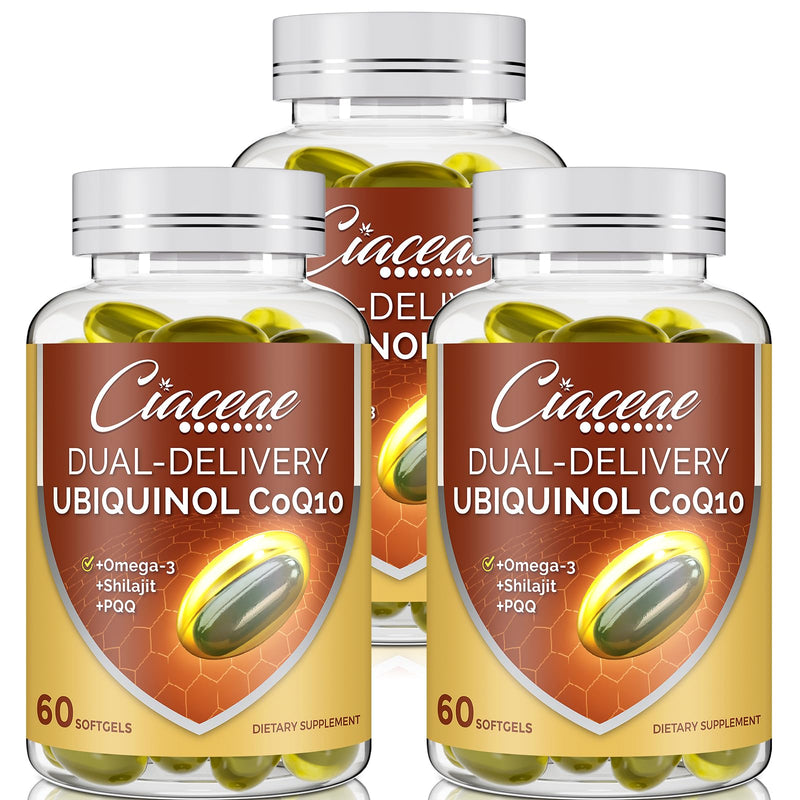 Ubiquinol CoQ10 600 MG Softgels with Omega-3 & Shilajit & PQQ, Advanced Dual-Delivery Coenzyme-Q10, Active CoQ10 Ubiquinol Supplement for Fertility, Antioxidant, Heart, Brain & Energy, 180 Servings 60 Count (Pack of 3)