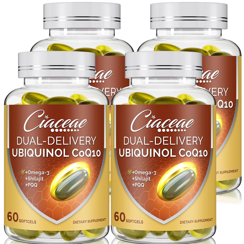 Ubiquinol CoQ10 600 MG Softgels with Omega-3 & Shilajit & PQQ, Advanced Dual-Delivery Coenzyme-Q10, Active CoQ10 Ubiquinol Supplement for Fertility, Antioxidant, Heart, Brain & Energy, 240 Servings 60 Count (Pack of 4)