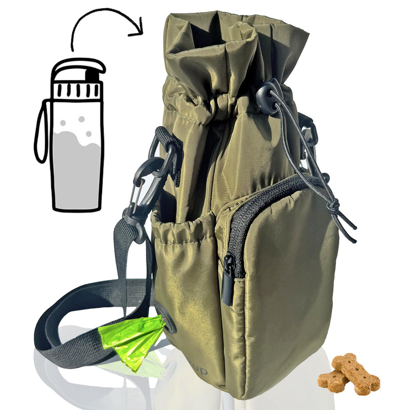 Waterproof Dog Walking Bag and Universal Water Bottle Holder, Built In Poop Bag Dispenser, Unisex Cross Body Treat Pouch, Walking Hiking Dog Training Sport Bag (Army Green) Army Green - BeesActive Australia
