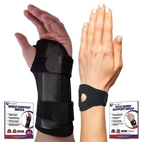 ARMSTRONG AMERICA Wrist Brace For Carpal Tunnel Left Hand + Wrist Wrap Compression Wrist Brace For TFCC Tears Small