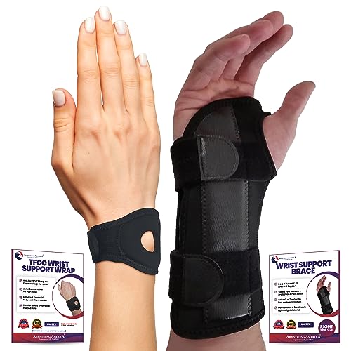 ARMSTRONG AMERICA Wrist Brace For Carpal Tunnel Right Hand + Wrist Wrap Compression Wrist Brace For TFCC Tears - Small