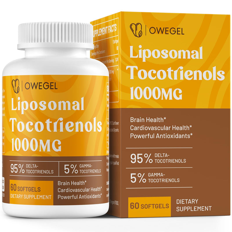 Liposomal Tocotrienols 1000mg - High Bioavailability Vitamin E Tocotrienols Supplements,95% Delta & 5% Gamma Tocotrienol Capsules Support Cardiovascular,Skin,Bone,Antioxidant,60 Softgels 60 Count (Pack of 1) - BeesActive Australia
