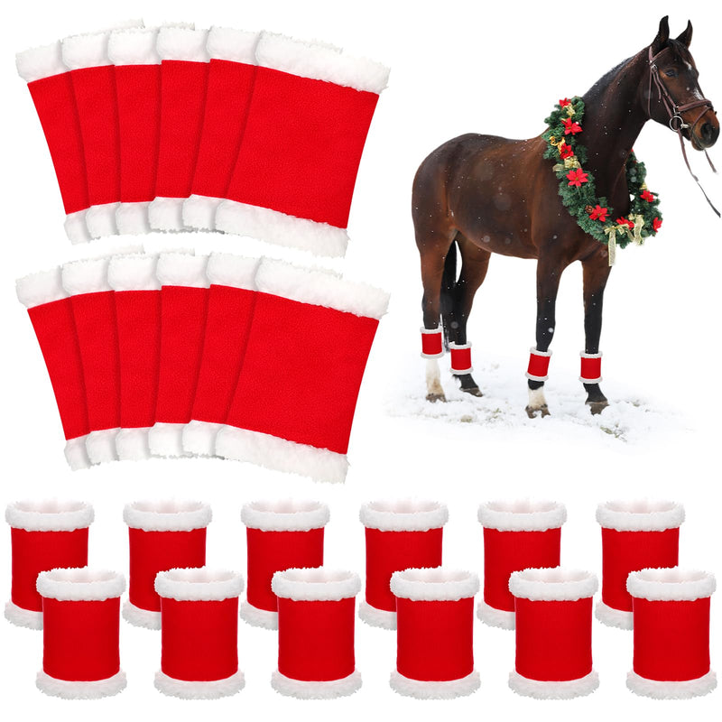 12 Pcs Christmas Horse Leg Wraps Faux Fur Polyester Standing Wraps for Horses Sheep Leg Wraps Leg Wraps for Horses Christmas Party Parades Supplies Santa Style - BeesActive Australia