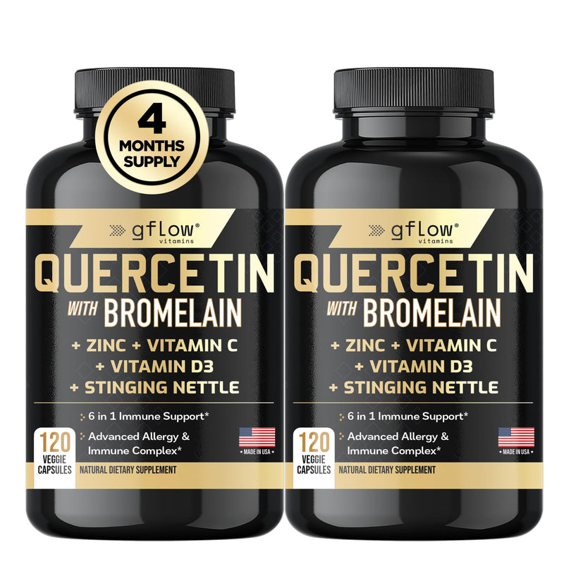 gflow vitamins Quercetin with Bromelain, Stinging Nettle Supplement, Zinc Vitamin C Vitamin D | Non-GMO, Gluten-Free | Made in USA | 4 Months Supply 120 Count (Pack of 2)