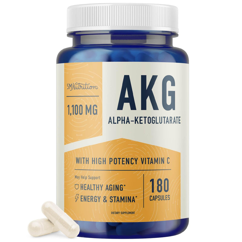 AKG Supplement, 1100MG Per Serving, Arginine Alpha Ketoglutarate + Calcium | With Vitamin C, AAKG Supplement, Healthy Aging Longevity Energy and Focus, Vegan, Non-GMO, 180 AAKG Capsules (90 Day Supply)