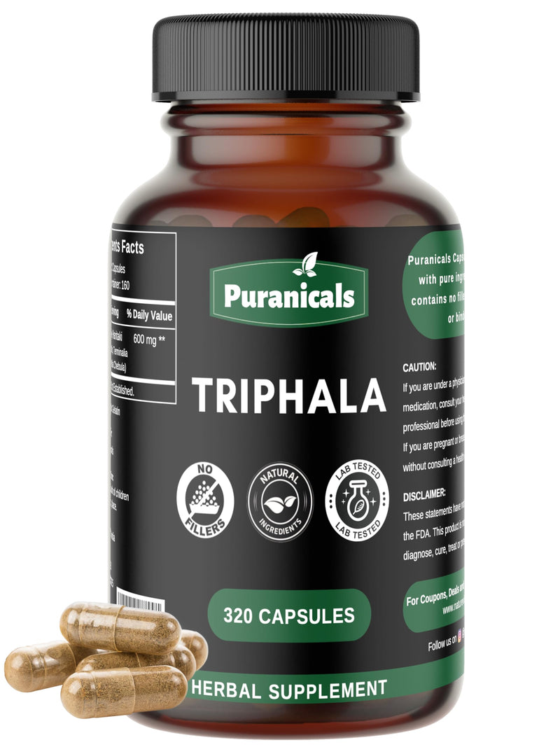 Triphala Premium 320 Capsules Non-GMO and Gluten Free | Herbal Supplement | 600 mg Per Serving | Made with Amla Bibhitaki Haritaki Powder Triphala Capsules 320 Count (Pack of 1) - BeesActive Australia