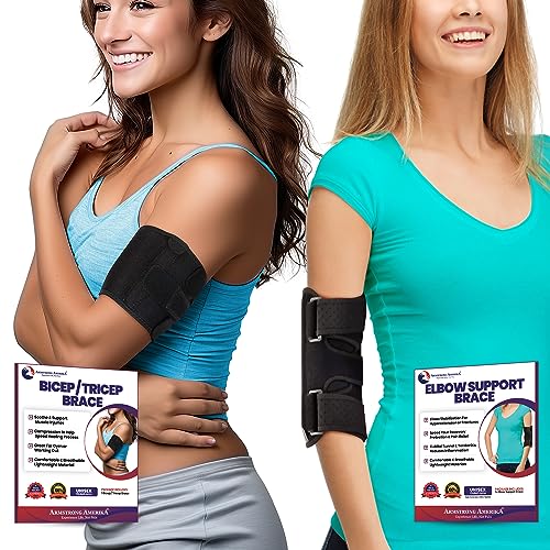 ARMSTRONG AMERICA Elbow Splint Tendonitis Elbow Brace (Fits Most) + Bicep Tendonitis Brace Compression Sleeve (Small) Bundle