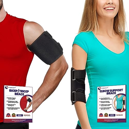 ARMSTRONG AMERICA Elbow Splint Tendonitis Elbow Brace (Fits Most) + Bicep Tendonitis Brace Compression Sleeve (Large) Bundle