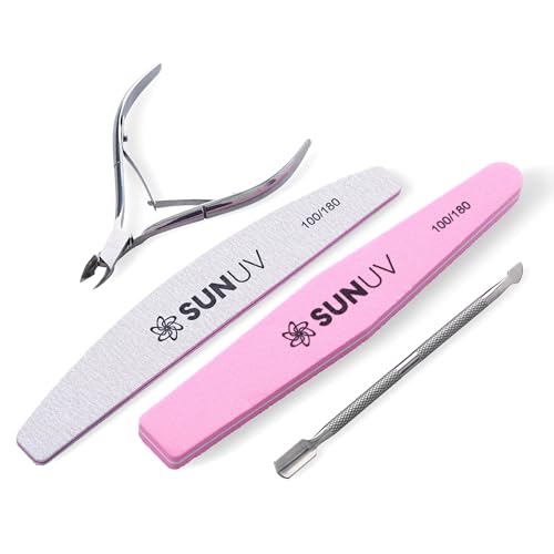 SUNUV Cuticle Nippers & Pusher, 4PCS Manicure Set with Nail File and Buffer