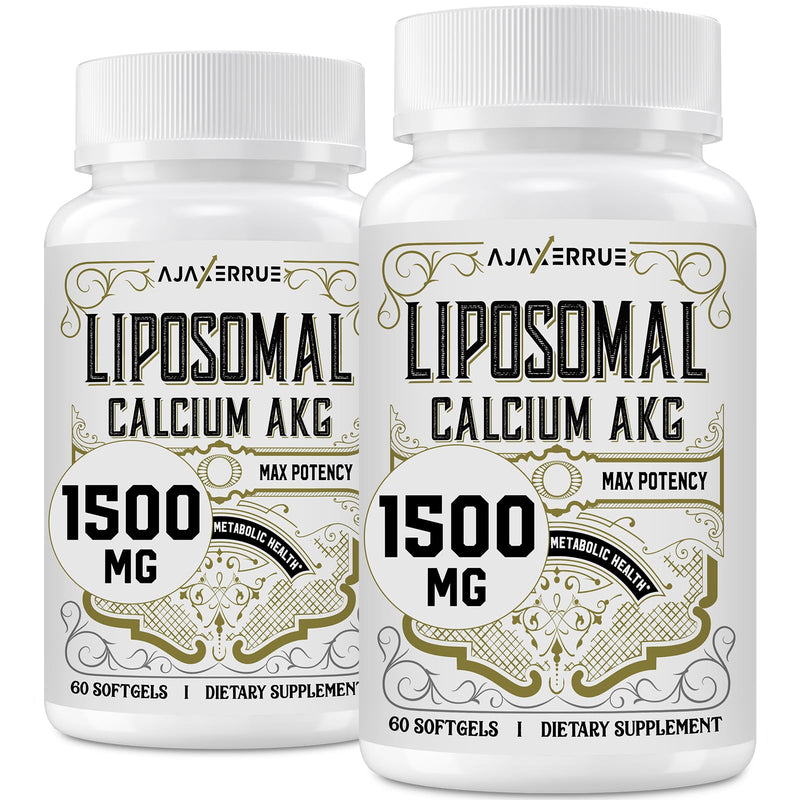 Liposomal Calcium AKG Supplement 1500 MG (Alpha-Ketoglutaric Acid), High Absorption, More Effective Than AAKG, Ca AKG for Longevity, Age Defense, Cellular Energy, Metabolic Function, 120 Softgels 60 Count (Pack of 2)