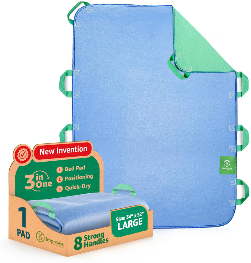 Improvia Positioning Bed Pad with Handles – Quick-Drying, 8-Handle Incontinence Bed Pads – Washable, Waterproof, Reusable Pads for Elderly, Bedridden, Transferring, & Mattress Protection, 34x52 in. 34x52 - 8 Handles - BeesActive Australia