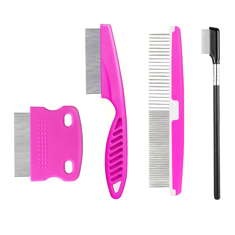 4 Pieces Dog Eye Combs Tear Stain Remover Combs Pet Grooming Comb,Flea Comb For Dogs And Cats Lice Comb,Used To Remove Knots Crust Mucus Floating Hair Tangle Dandruff And Fleas Lice Hair Stain rose red - BeesActive Australia