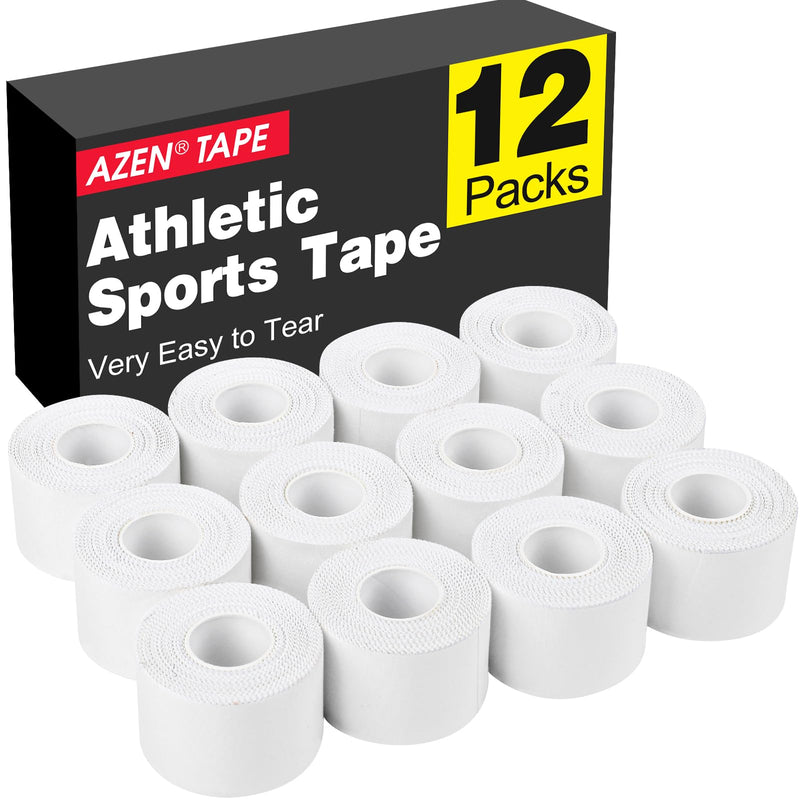 AZEN 12 Pack Athletic Sports Tape, Athletic & Medical Trainers & First Aid Tape for Injuries, Wrist Ankle Finger Tape, Easy to Tear & No Sticky Residue, 1.5 in X 10 Yards (White) B-12p - BeesActive Australia