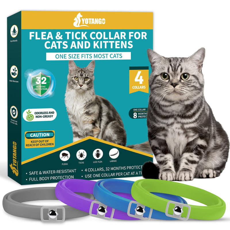 4 Pack Flea Collar for Cats, Cat Flea and Tick Collar 8 Months Cat Flea Collar Treatment Prevention, Adjustable Waterproof Cat Flea Collar Kitten Natural Tick and Flea Collar for Cat 4 Color gray purple blue green - BeesActive Australia