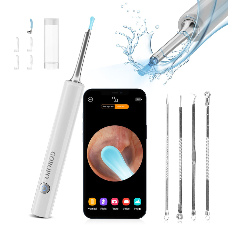 Ear Wax Removal, Ear Cleaner with HD Ear Camera, Wireless Ear Otoscope Earwax Remover Kit with 4 Ear Pick & 6 LED Lights, Ear Cleaning Tool for iOS & Android, White - BeesActive Australia