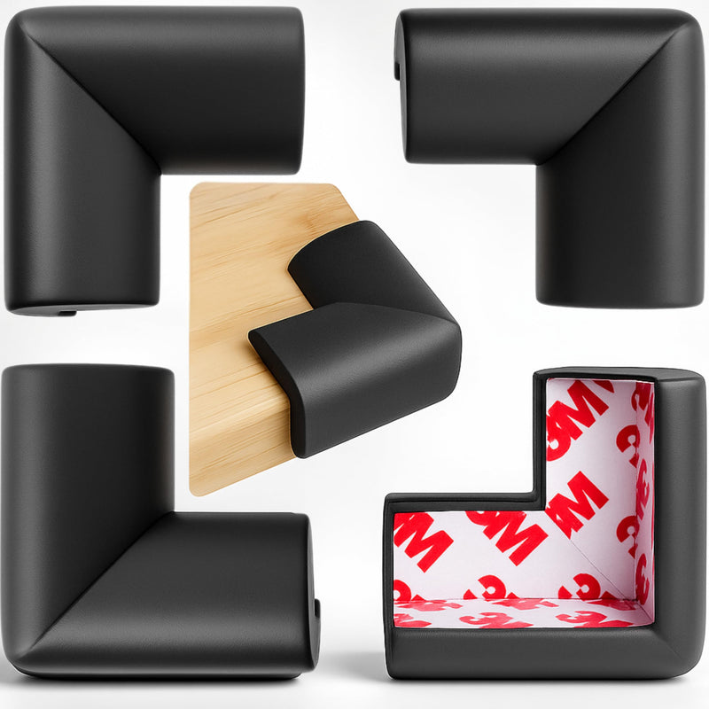 4 PK Black Corner Protector Baby, Coffee Table Soft Corner Protectors, Baby proofing Corner Guards, Furniture Corner & Edge Safety Bumpers, Rubber Foam 3M Adhesive Pre-Taped Pack 4 - BeesActive Australia