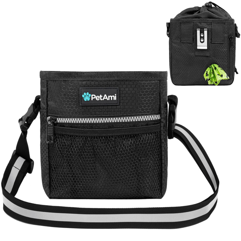 PetAmi Dog Treat Pouch, Pet Treat Pouch for Training, Dog Walking Bag Holder for Kibbles, Pet Food Toy, Dog Trainer Essentials Supplies, Poop Bag Dispenser, 3 Ways to Wear (Black) One Size Black - BeesActive Australia