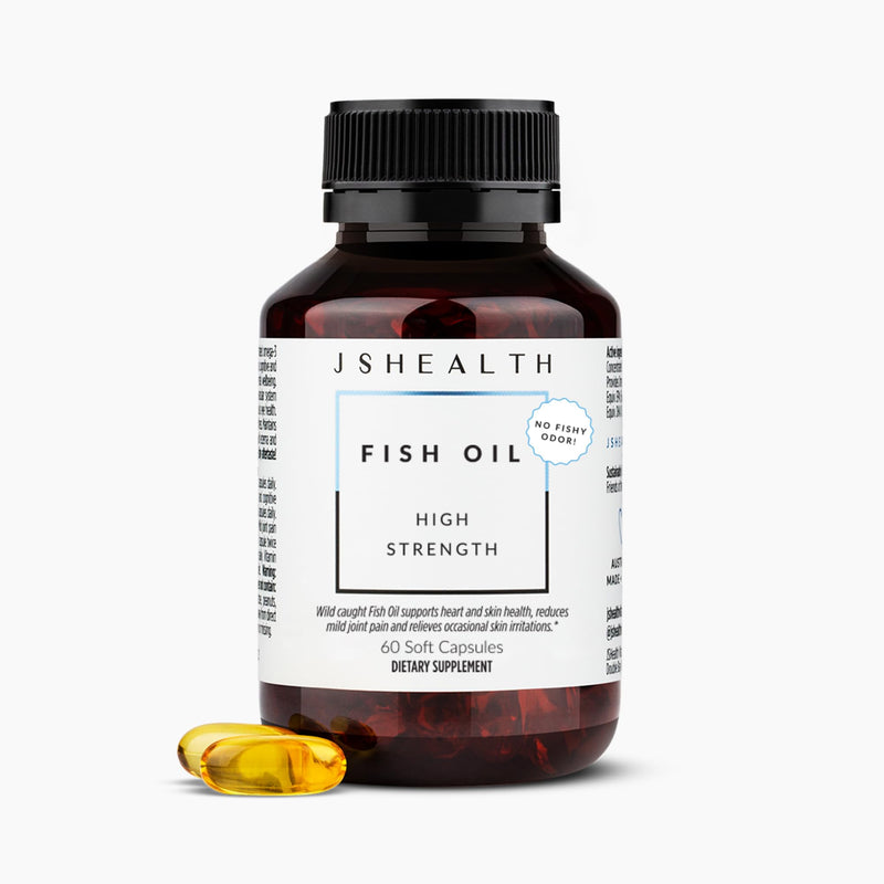 JSHealth High Strength Fish Oil. 900mg Omega-3 per Capsule with 540mg EPA and 360mg DHA. Wild-Caught, Friend of the Sea Certified, Vanilla Coated. No Fishy Aftertaste (60 Capsules) 60 Count (Pack of 1)