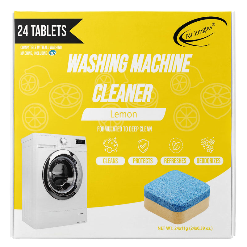 Air Jungles Washing Machine Cleaner Tablets 24 Count, Lemon Scent, Deep Cleaning, Dirt Remover, Clean Laundry Washer Drum and Tub, Compatible with Front and Top Load Washer, 12 Month Supply 24 Count (Pack of 1) - BeesActive Australia