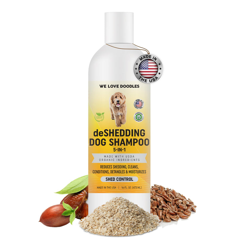 USDA Organic 5-in-1 Deshedding Dog Shampoo & Conditioner, Infuses Skin & Coat with Vitamins & Omega 3 Fatty Acids, Anti-Shed for Puppies, Made in USA, Shed Control for Dogs, 16 oz [We Love Doodles] - BeesActive Australia
