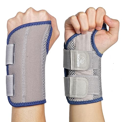 NuCamper Wrist Brace for Carpal Tunnel Relief, Adjustable Wrist Support Splint Hand Brace for Men Women, Wrist Stabilizer Night Support for Pain Relief,Tendinitis,Arthritis(Right and Left Hands, L/XL) Gray/Navy-Left&Right Hand（Pack of 2）