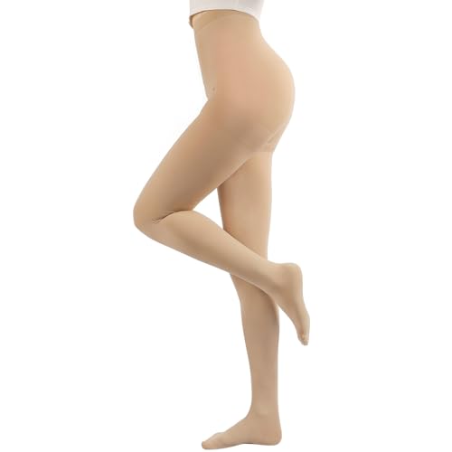 Compression Pantyhose Stockings for Women Men, 20-30 mmHg Medium Beige