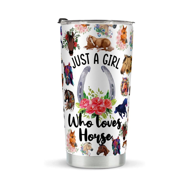 Horses Gifts for Girls Horse, Stainless Steel Tumblers 20oz, Horseshoe Gift For Dog Mom Horse Lover Cowgirl Equestrian Gifts, Just A Girl Who Loves Horses - BeesActive Australia