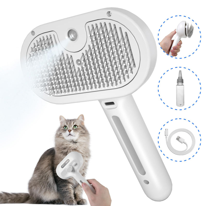 Cat Steam Brush for Shedding, Self Cleaning Cat Grooming Brush for Massage, Cat Brush with Steam for Removing Tangled and Loosse Hair, Steamy Cat Brush for Long and Short Hair Dogs and Cats (White) White - BeesActive Australia