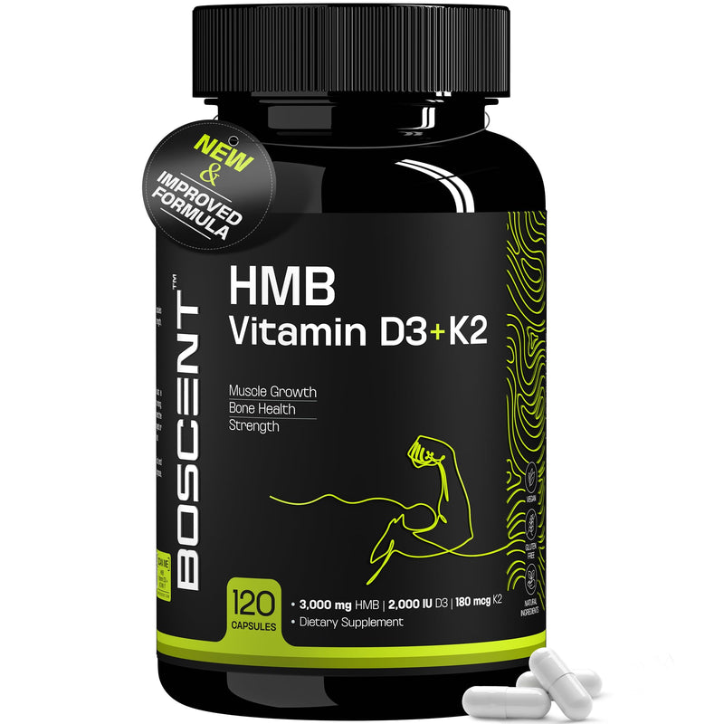 HMB 3000mg Supplement | Vitamin D3 K2 + Calcium | Muscle Recovery, Lean Muscle Support & Bone Health | Muscle Retention Support Supplement for Men & Women | Non-GMO | 120 Capsules